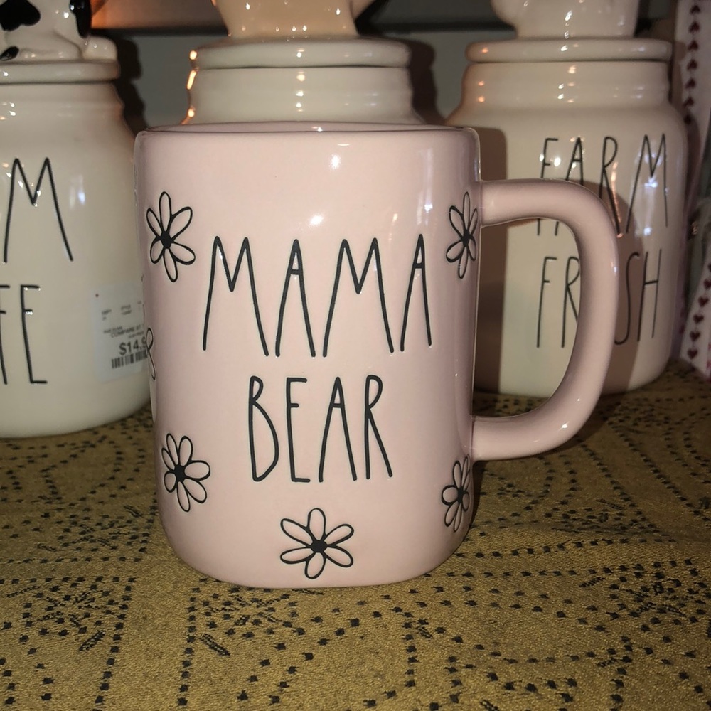 Rae Dunn MAMA BEAR Mug Pinkish with Etched Flowers